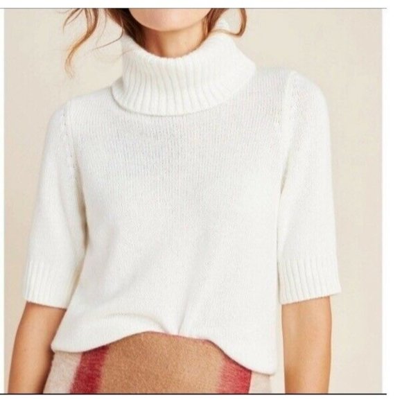 Anthropologie Sweaters - NWT by Anthropologie Short Sleeve Sweater Turtleneck Cream White Soft Size XS